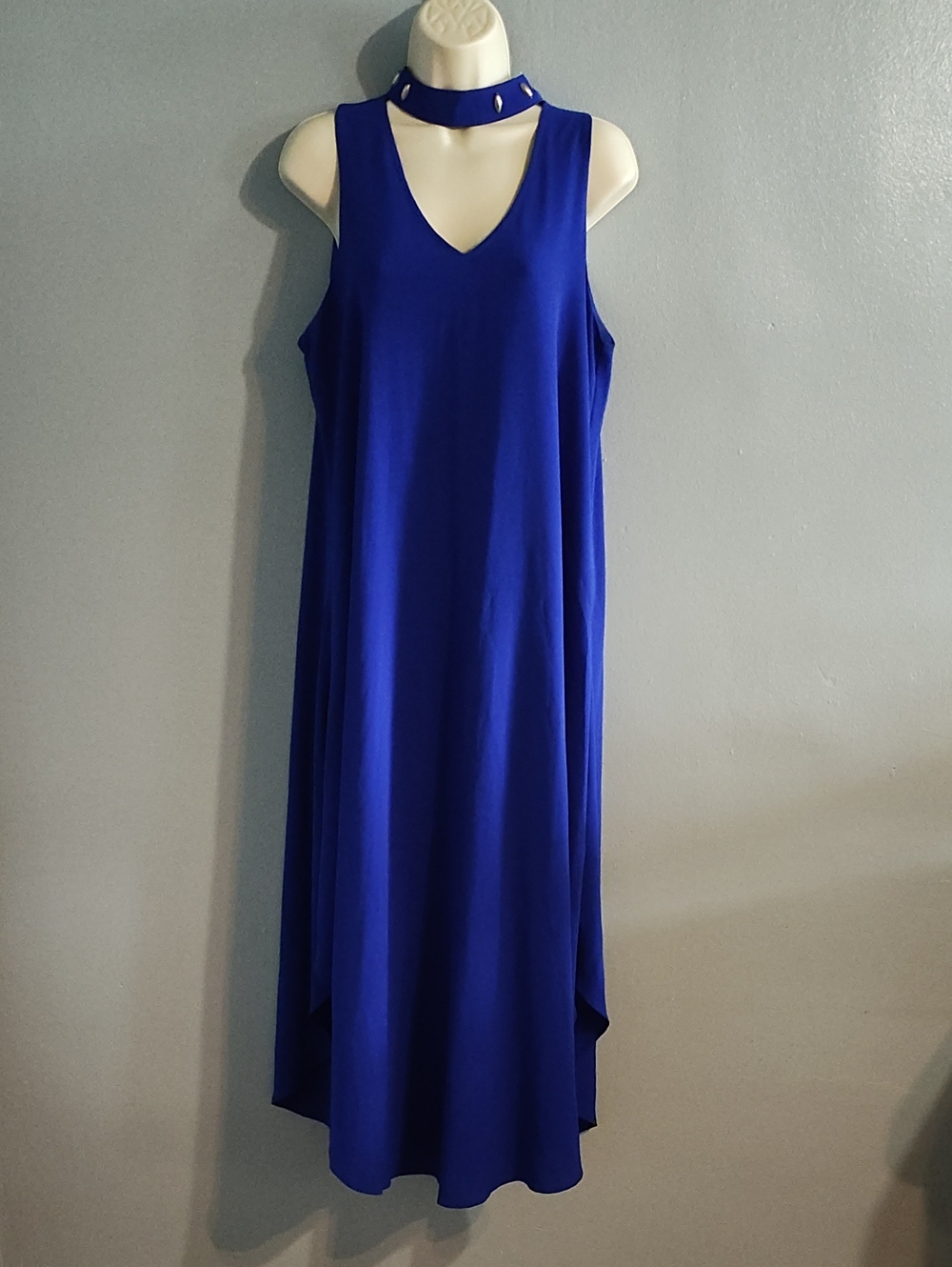 Wrapper Women's Sleeveless Royal Blue V-Neck Choker Maxi Dress